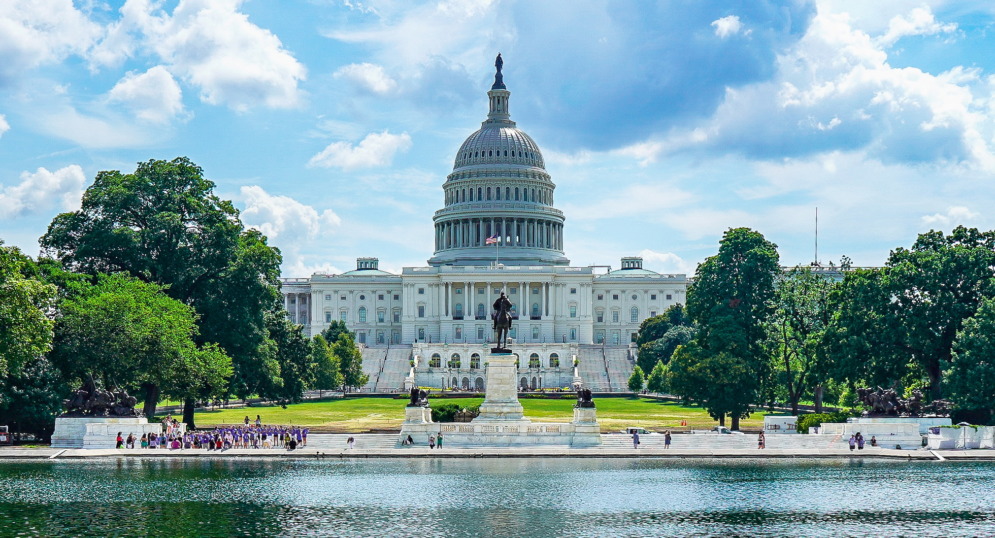 The United States Capitol building and reflecting pool in Washington, D.C.